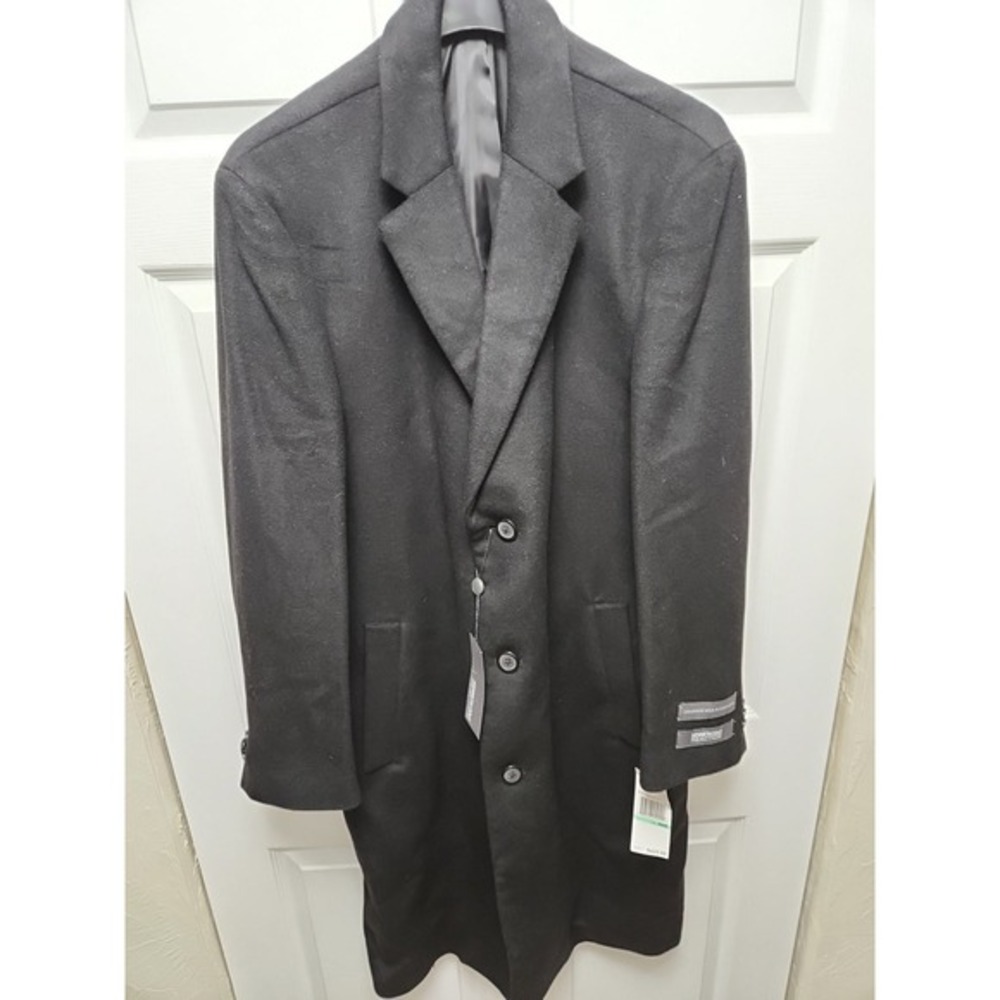 Kenneth Cole Black Cashmere Wool Long Top Coat‎ Overcoat 46R NWT